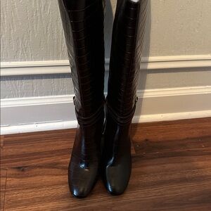 Ann Taylor Black Croc- buckle Heeled Boots